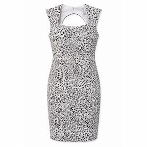 Carmen Marc Valvo Black and White Animal Print Midi Dress